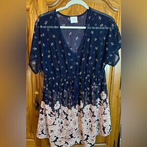 Clearance-Sheer Maternity Blouse with Drawstring Waist Size Large